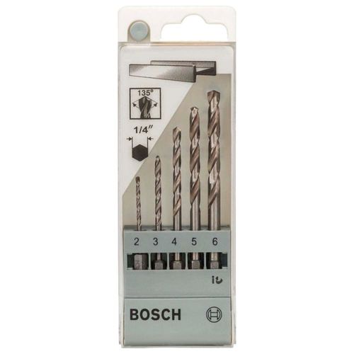 JOGO DE BROCAS AÇO RÁPIDO HEXAGONAL HSS-G 2-6MM PARA METAL (COM 5 PEÇAS) 2608595517 - BOSCH