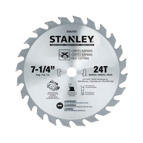 DISCO DE SERRA CIRCULAR 7-1/4" COM 24 DENTES FURO 5/8" (16MM) PARA CORTES EM MADEIRA STA7737 - STANLEY