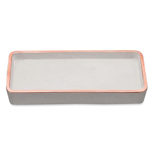 BANDEJA RETANGULAR 20X10CM EM CIMENTO CINZA E DETALHES EM COBRE REF. 08582 - MOAS