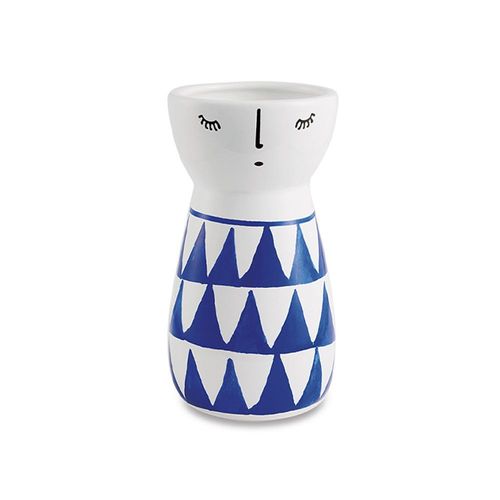 VASO DE CERÂMICA BRANCO COM DETALHES EM AZUL - MOAS