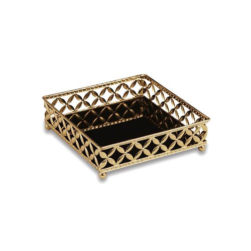 BANDEJA QUADRADA EM METAL DOURADO COM VIDRO PRETO - MOAS