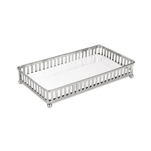 BANDEJA RETANGULAR 23X12CM EM METAL PRATEADO COM ESPELHO REF. 08158 - MOAS