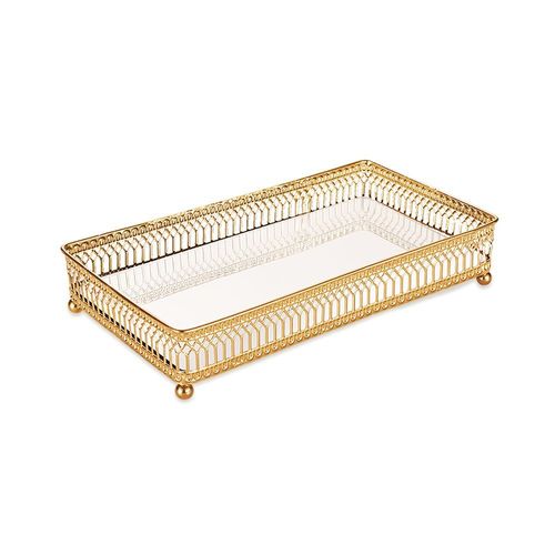 BANDEJA RETANGULAR 23X12CM EM METAL DOURADO COM ESPELHO REF. 7175 - MOAS