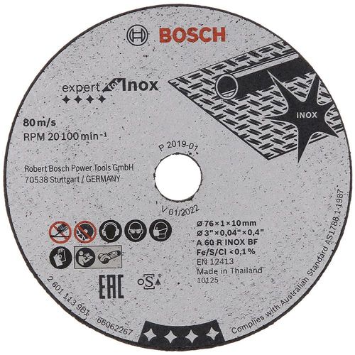 DISCO DE CORTE EXPERT 76X1X10MM RETO PARA INOX (PACOTE COM 5 UNIDADES) 2608601520 - BOSCH