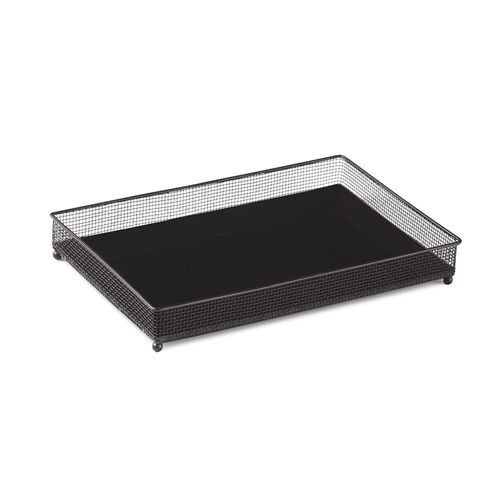 BANDEJA RETANGULAR EM METAL E VIDRO PRETO - MOAS