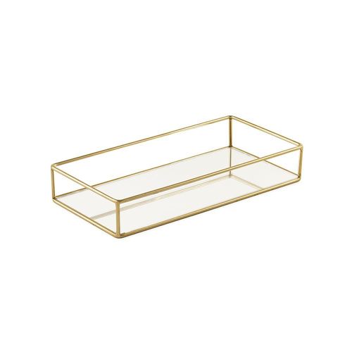 BANDEJA RETANGULAR 24X12CM EM METAL DOURADO COM ESPELHO REF. 13629 - MOAS