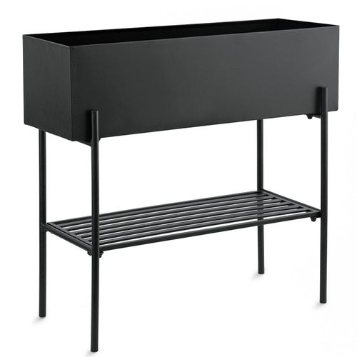 CACHEPOT RETANGULAR EM METAL PRETO COM SUPORTE REF. 12928 - MOAS