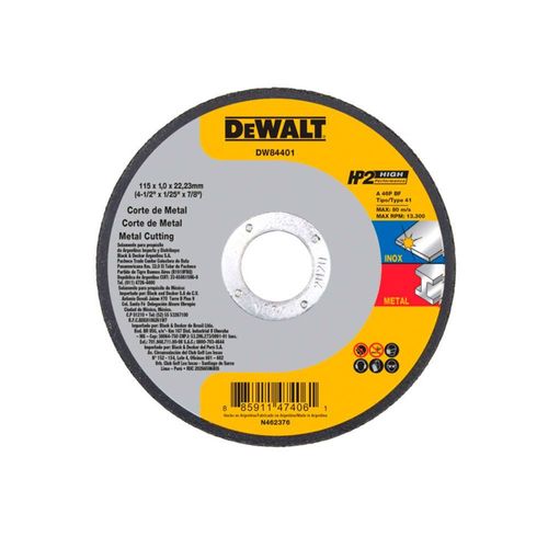 DISCO DE CORTE PARA INOX E METAL HP2 4.1/2" X 1MM X 7/8" DW84401 - DEWALT