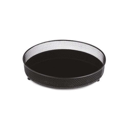BANDEJA REDONDA 4X17,5CM EM METAL E VIDRO PRETO REF. 11984 - MOAS