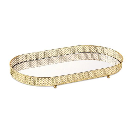 BANDEJA RETANGULAR EM METAL DOURADO COM ESPELHO - MOAS
