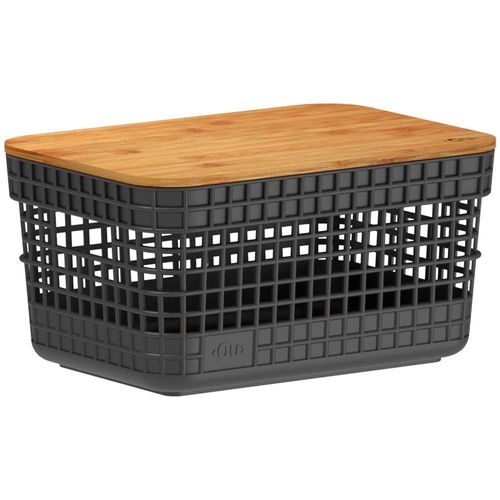 CESTO DE ROUPA GRID COM TAMPA DE BAMBU - OU