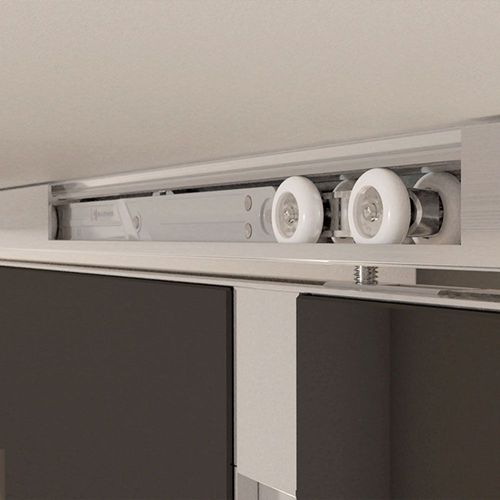 SISTEMA PARA PORTA DE CORRER AL 86 - KIT PARA DUAS PORTAS SUPORTE DE EMBUTIR COM AMORTECEDOR (PARA 40 Á 80KG) CÓD. 0086.