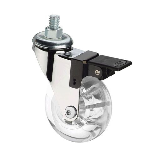 RODÍZIO HASTE GEL TRANSP COM FREIO COM ROSCA RPF CARGA 40KG 50MM - ITALY LINE