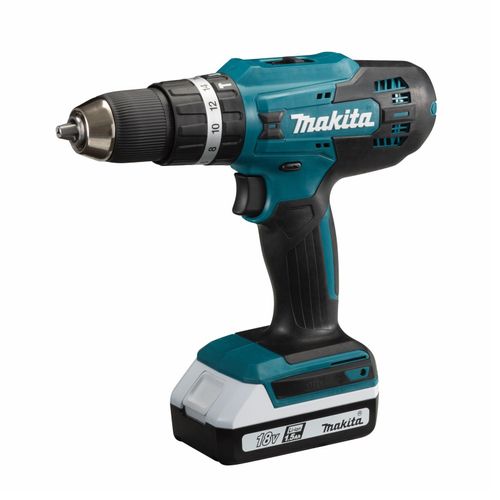 PARAFUSADEIRA/FURADEIRA DE IMPACTO COM BATERIA (1,5H 18V), CARREGADOR SIMPLES E BIT HP488DW - MAKITA