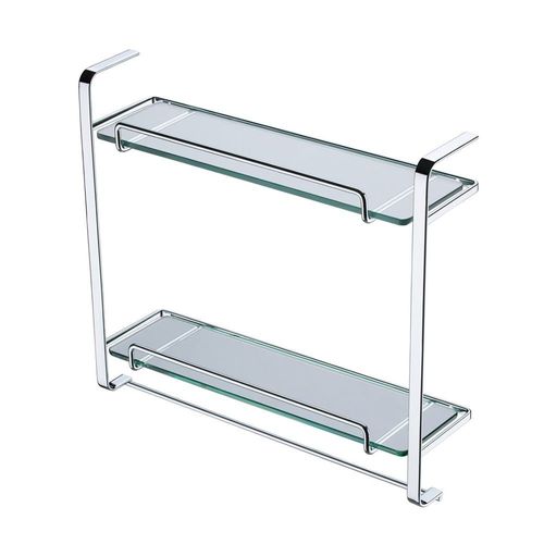 PRATELEIRA DUPLA CROMADA COM VIDRO E PORTA TOALHA REF. 2313 - FUTURE