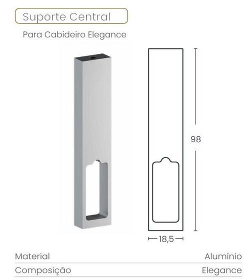 SUPORTE PARA CABIDEIRO ELEGANCE RETANGULAR CENTRAL VAZADO ANODIZADO CÓD. 21794 - ALTERNATIVA
