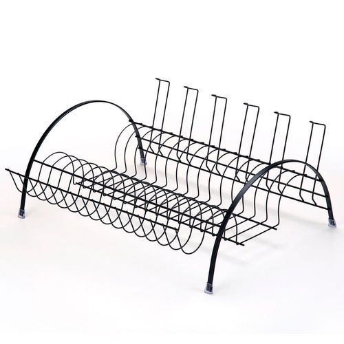 ESCORREDOR DE LOUÇA DE BANCADA PRETO COM PORTA TALHER E COPOS FANTASTIK REF.2505 - ARTHI