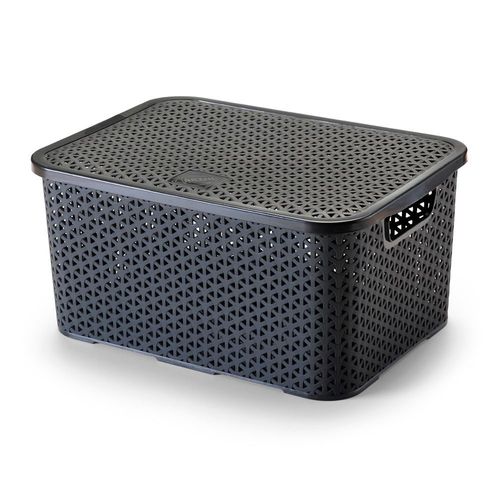 CAIXA ORGANIZADORA MOSAICO PRETA COM TAMPA 16L PLASTICO REF.8280 - ARTHI