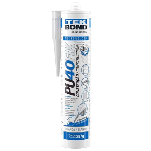 SILICONE ADESIVO VEDA CALHA/ALUMINIO/PU40 FIX BRANCO -  280ML/387G (FIXA TUDO) TEKBOND