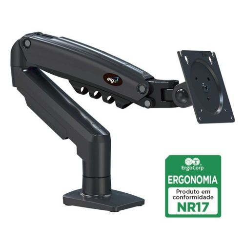 SUPORTE TV ARTICULADO 17" A 27" DE MESA COM PISTÃO A GAS PRETO REF.F80 - ELG