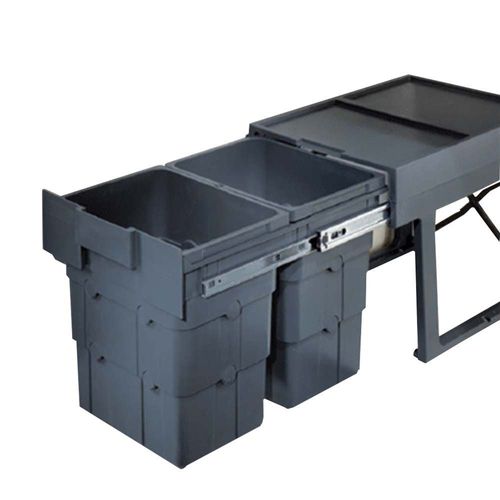 LIXEIRA EMBUTIDA DUPLA 2X16L CINZA COM TRILHO TELESCÓPICO (503.74.503) - HAFELE