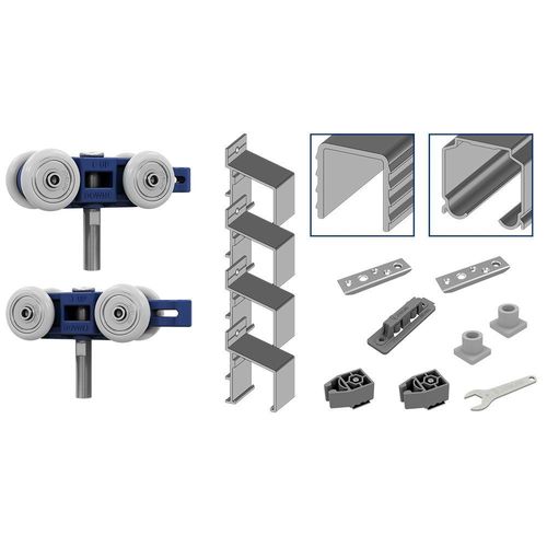 KIT CORRER PERFIL 1P COM TRILHO 2M JP740-01V30 PORTA PASSAGEM ALUMINIO CONVEXO PFM-613/620/603 COM SUP H CASA - JOELINI