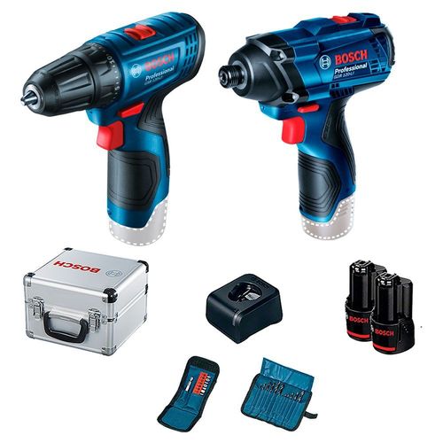KIT BOSCH PARAFUSADEIRA GSR 120-LI, CHAVE DE IMPACTO GDR 120-LI, 12V, 2 BATERIAS E 1 MALETA 06019G80E3 - BOSCH