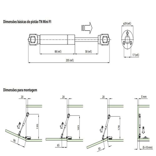 PISTÃO A GÁS TN FORÇA INVERSA MINI CINZA 40N - FGVTN